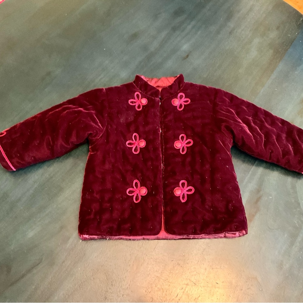 Baby Bout’Chou Burgundy Velvet Snap Winter Coat, 24months